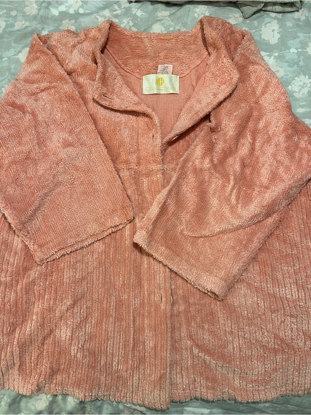 Vintage Stan Herman Pink Textured Terry Chenille Lounge Coat